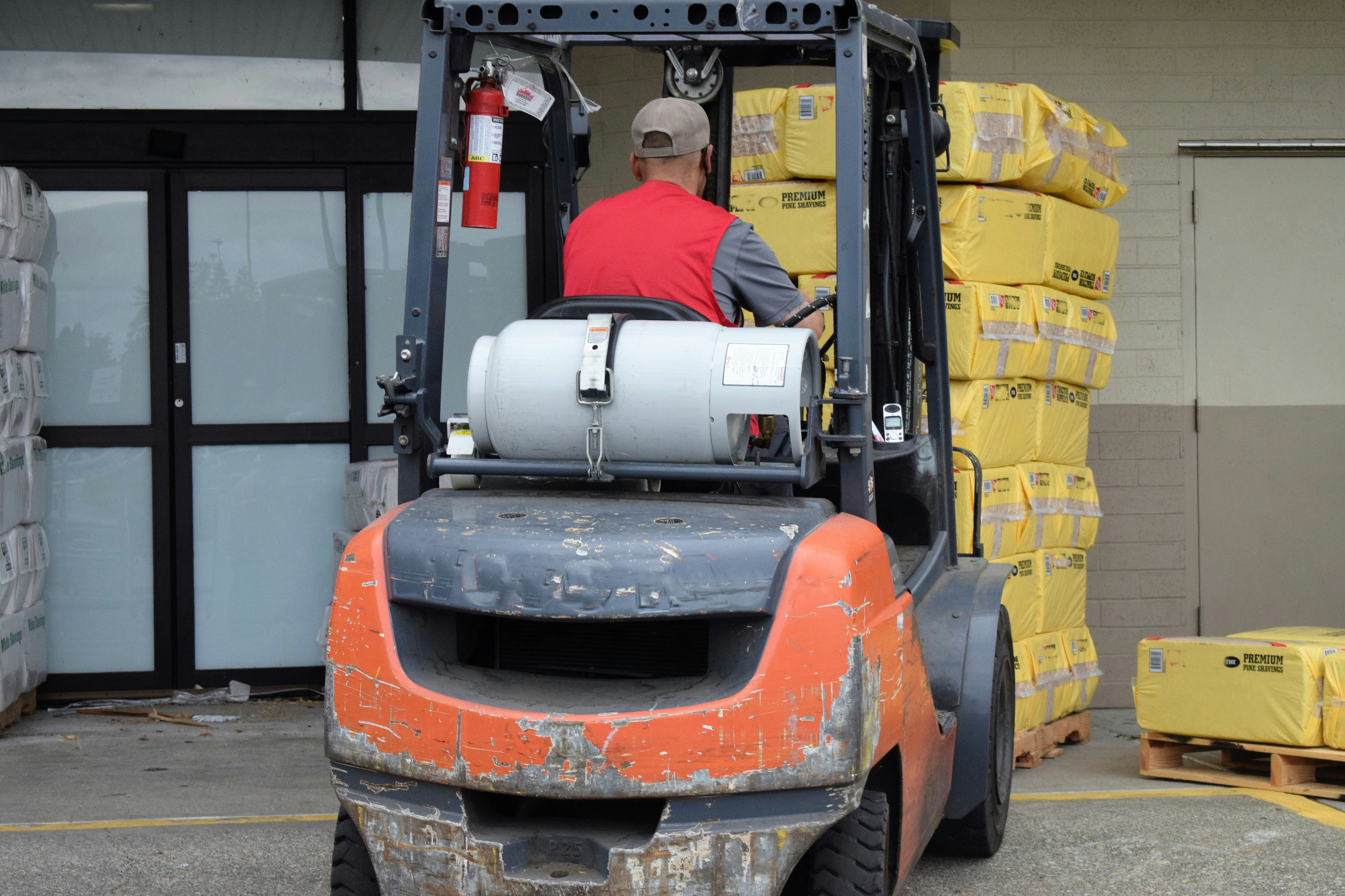 Forklift in modern warehouse